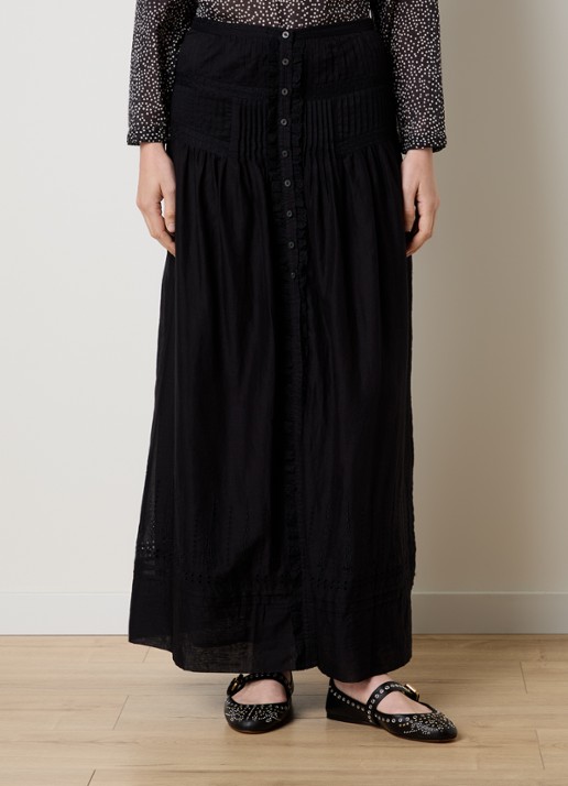 Isabel Marant Loraine maxi rok met borduring en volant - detail 2 zwart