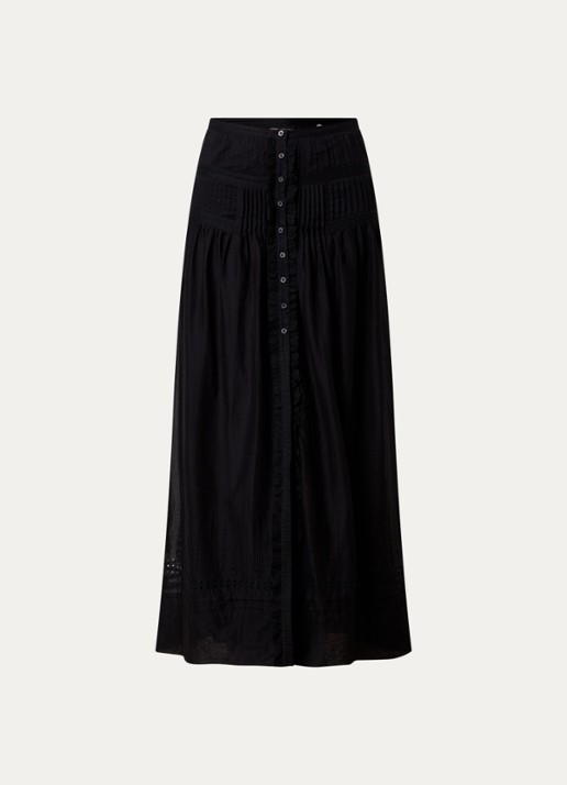 Isabel Marant Loraine maxi rok met borduring en volant - voorkant 4 zwart