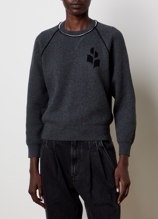Isabel Marant Loriby sweater in wolblend met logo - detail antraciet