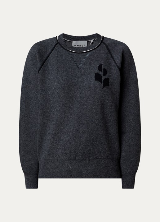 Isabel Marant Loriby sweater in wolblend met logo - voorkant 3 antraciet