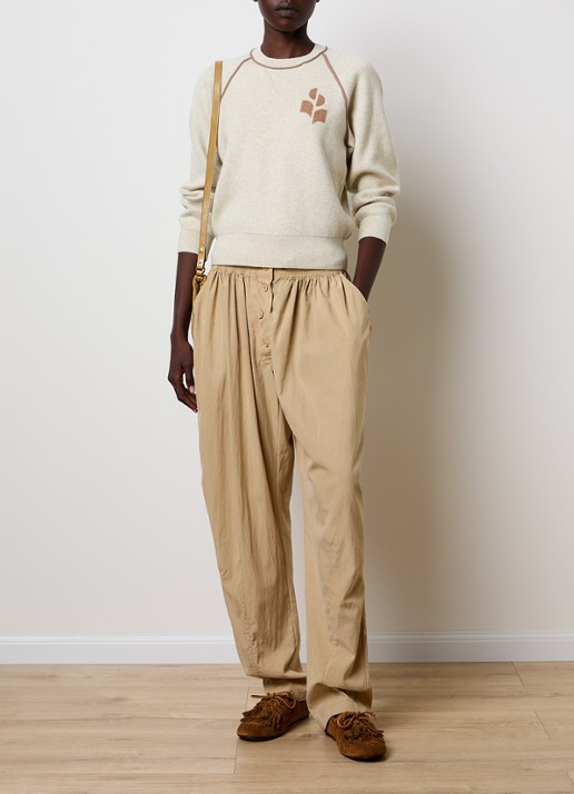 Isabel Marant Loriby sweater in wolblend met logo - voorkant 2 khaki