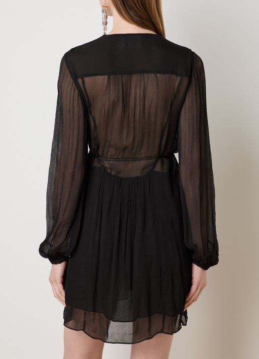 Isabel Marant Loriena semi-transparante mini blouse jurk met V-hals - achterkant zwart