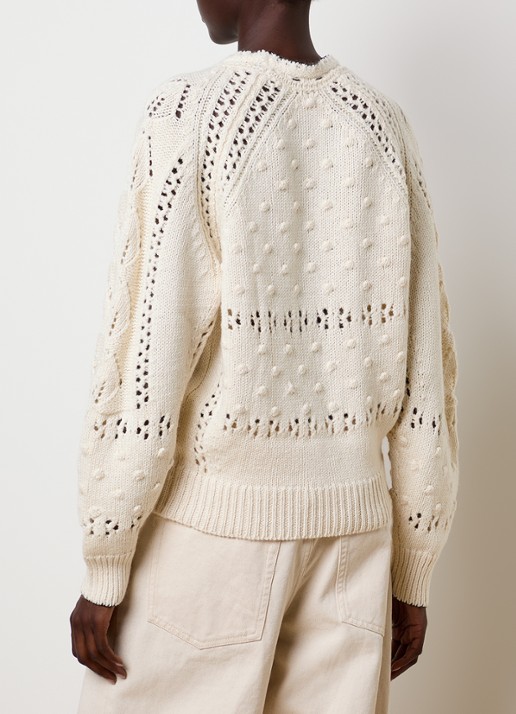Isabel Marant Luce grofgebreide pullover in merino wolblend met opengewerkt dessin - achterkant gebroken wit