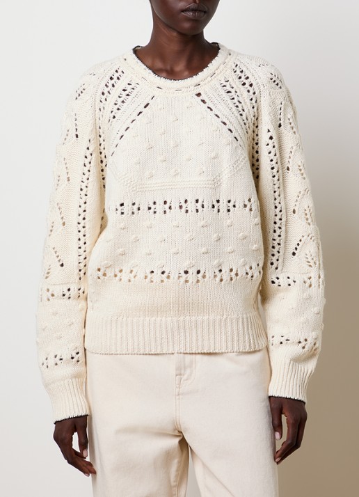 Isabel Marant Luce grofgebreide pullover in merino wolblend met opengewerkt dessin - detail 4 gebroken wit