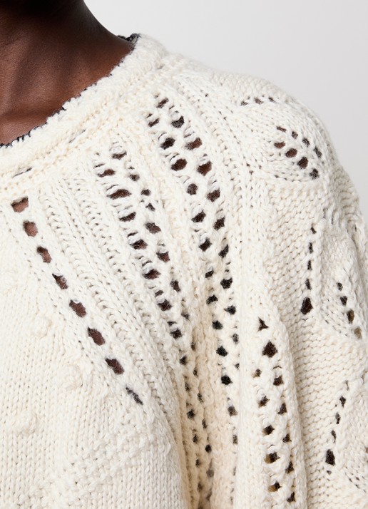 Isabel Marant Luce grofgebreide pullover in merino wolblend met opengewerkt dessin - detail 5 gebroken wit