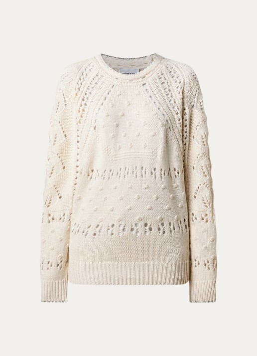 Isabel Marant Luce grofgebreide pullover in merino wolblend met opengewerkt dessin - voorkant 2 gebroken wit