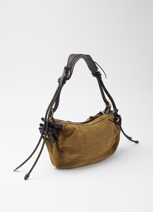 Isabel Marant Maia medium schoudertas van kalfssuède met verstelbare schouderriem - achterkant 6 cognac