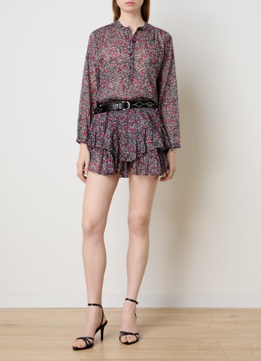 Isabel Marant Maria tuniek met bloemenprint - voorkant 5 cranberryrood