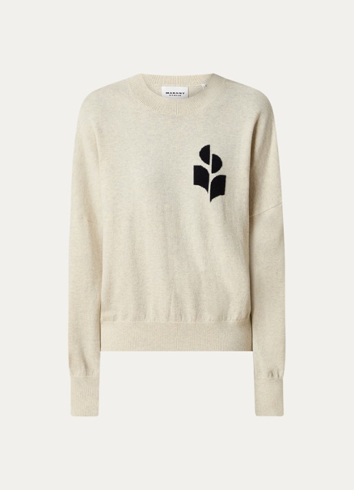 Isabel Marant Marisans fijngebreide pullover in wolblend met ingebreid logo  - voorkant 4 gebroken wit