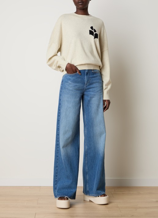 Isabel Marant Marisans fijngebreide pullover in wolblend met ingebreid logo  - voorkant 5 gebroken wit
