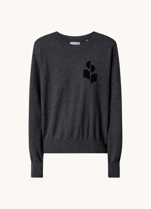 Isabel Marant Marisans fijngebreide pullover in wolblend met ingebreid logo  - voorkant 3 antraciet