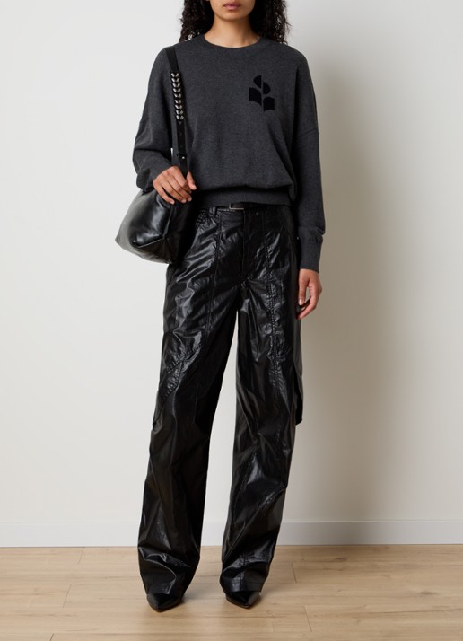 Isabel Marant Marisans fijngebreide pullover in wolblend met ingebreid logo  - voorkant 4 antraciet