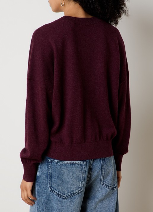 Isabel Marant Marisans fijngebreide pullover in wolblend met ingebreid logo  - achterkant aubergine