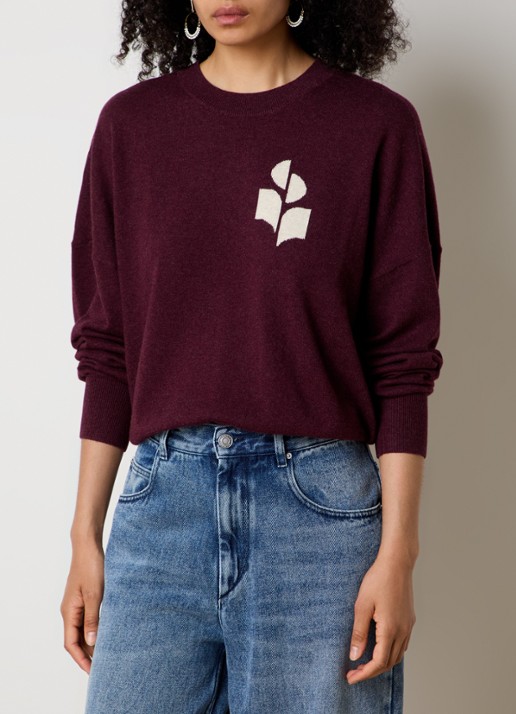 Isabel Marant Marisans fijngebreide pullover in wolblend met ingebreid logo  - detail 2 aubergine