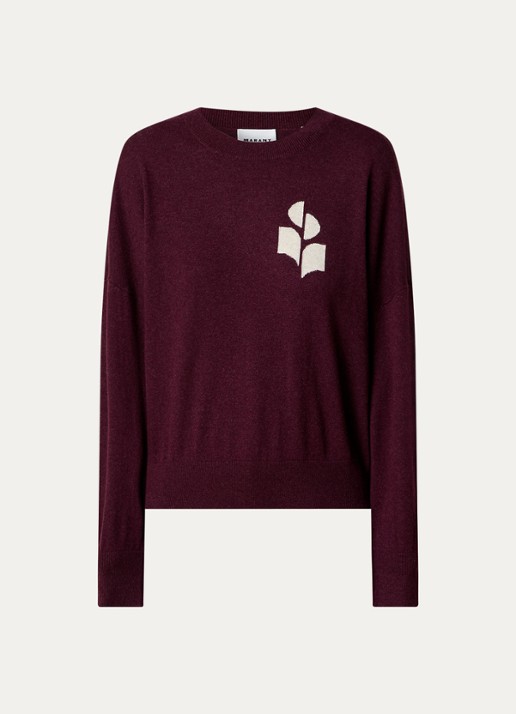 Isabel Marant Marisans fijngebreide pullover in wolblend met ingebreid logo  - voorkant 4 aubergine