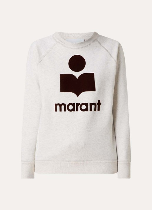 Isabel Marant Milly sweater met gemêleerd dessin en flock logoprint - voorkant 4 grijsmele