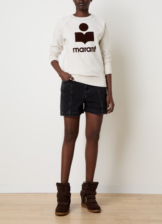 Isabel Marant Milly sweater met gemêleerd dessin en flock logoprint - voorkant 5 grijsmele