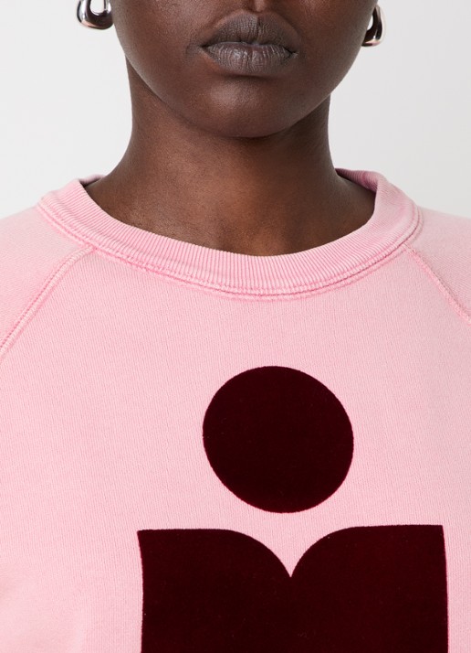 Isabel Marant Milly sweater met gemêleerd dessin en flock logoprint - detail 5 zalmroze