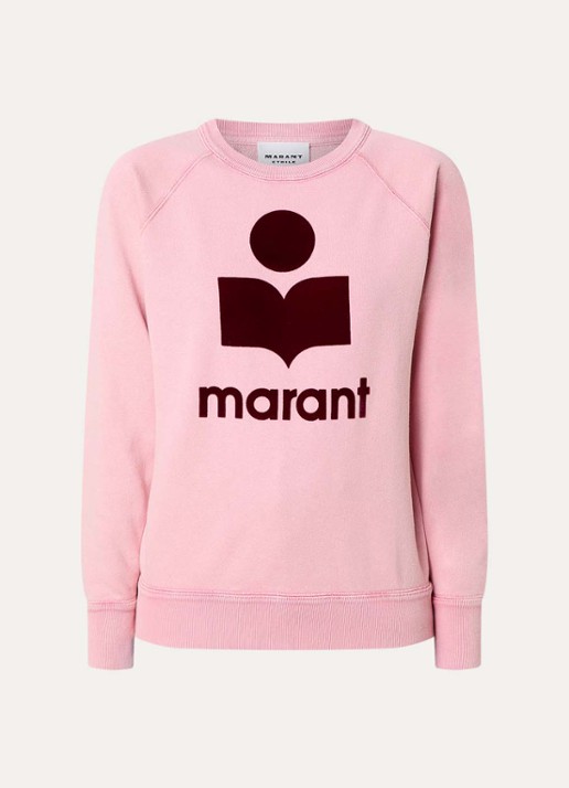 Isabel Marant Milly sweater met gemêleerd dessin en flock logoprint - voorkant 2 zalmroze