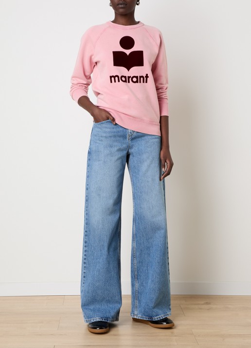 Isabel Marant Milly sweater met gemêleerd dessin en flock logoprint - voorkant 3 zalmroze