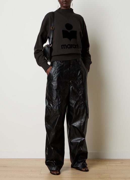 Isabel Marant Moby sweater met flock logoprint en opstaande kraag - voorkant 5 antraciet