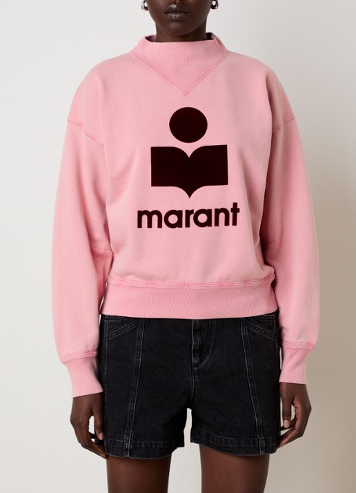 Isabel Marant Moby sweater met flock logoprint en opstaande kraag - detail zalmroze