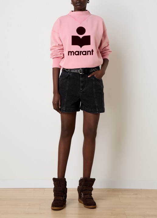 Isabel Marant Moby sweater met flock logoprint en opstaande kraag - voorkant 5 zalmroze