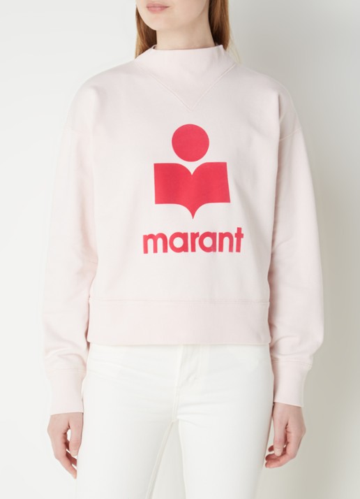 Isabel Marant Moby sweater met flock logoprint  - detail 2 lichtroze