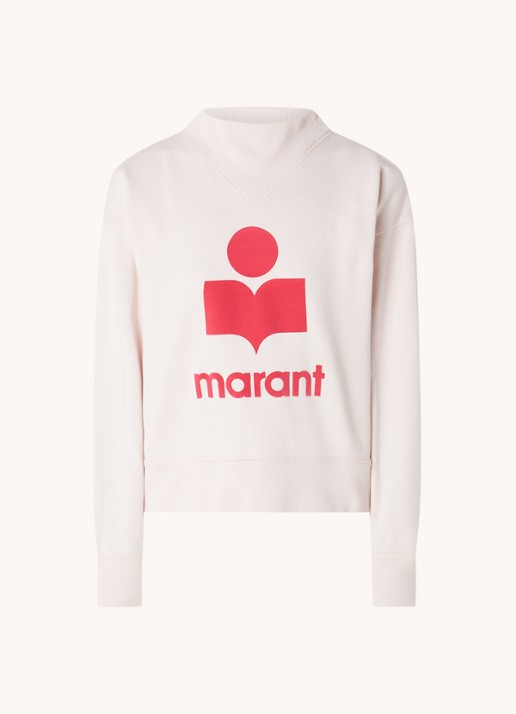 Isabel Marant Moby sweater met flock logoprint  - voorkant 4 lichtroze