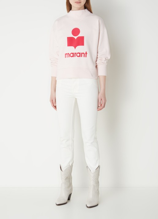 Isabel Marant Moby sweater met flock logoprint  - voorkant 5 lichtroze