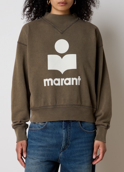 Isabel Marant Moby sweater met flock logoprint  - detail 4 khaki