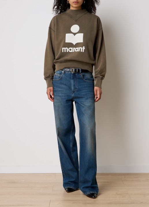 Isabel Marant Moby sweater met flock logoprint  - voorkant 3 khaki