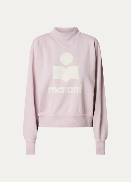Isabel Marant Moby sweater met flock logoprint  - voorkant 4 lichtroze