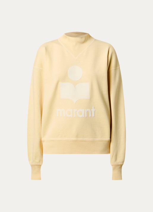 Isabel Marant Moby sweater met opstaande kraag en flock logoprint - voorkant 4 lichtgeel