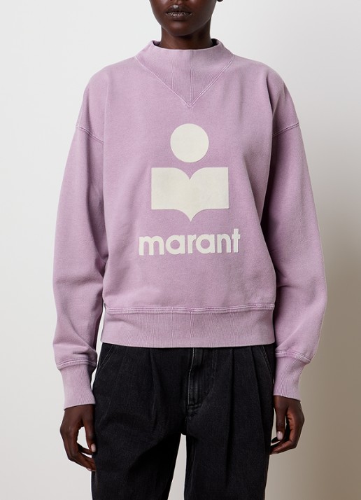 Isabel Marant Moby sweater met opstaande kraag en flock logoprint - detail 2 oudroze