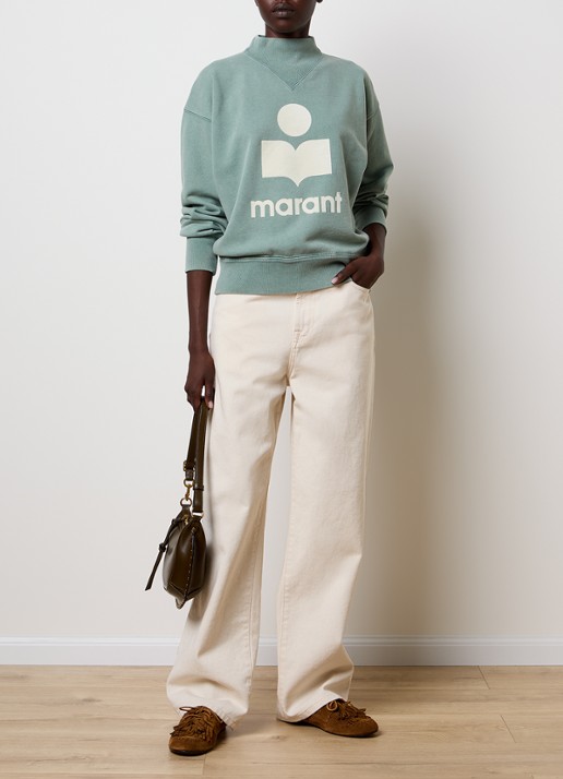 Isabel Marant Moby sweater met opstaande kraag en flock logoprint - voorkant 5 lindegroen