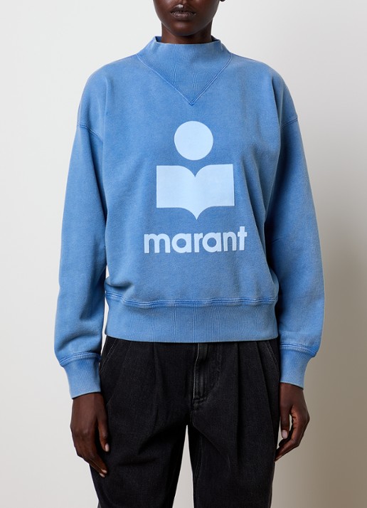 Isabel Marant Moby sweater met opstaande kraag en flock logoprint - detail 4 blauw