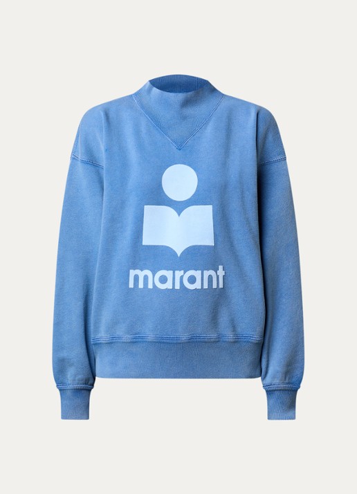 Isabel Marant Moby sweater met opstaande kraag en flock logoprint - voorkant 2 blauw