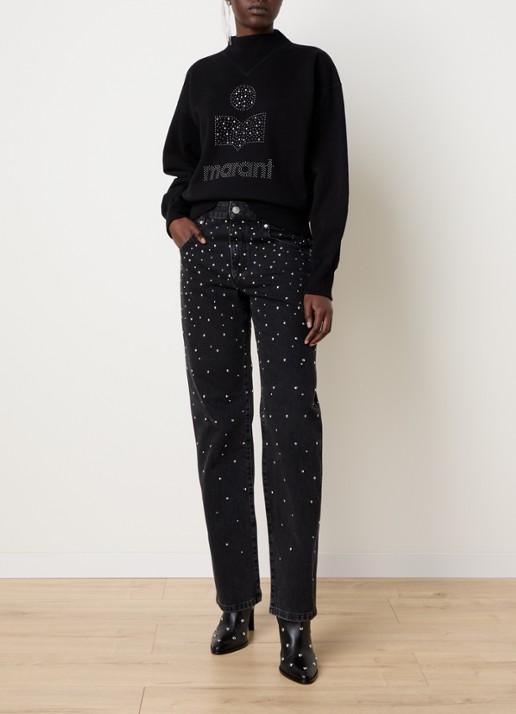 Isabel Marant Moby sweater met studs en logoprint - voorkant 4 zwart