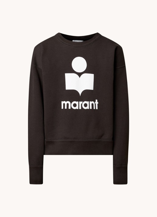 Isabel Marant Mobyli sweater met flock logoprint - voorkant 4 antraciet