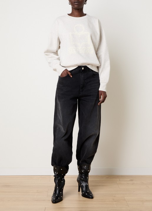 Isabel Marant Mobyli sweater met flock logoprint - voorkant 2 creme