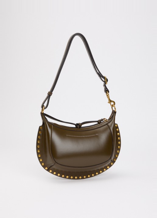 Isabel Marant Moon pocket schoudertas van kalfsleer met studs en verstelbare schouderriem - achterkant mosgroen