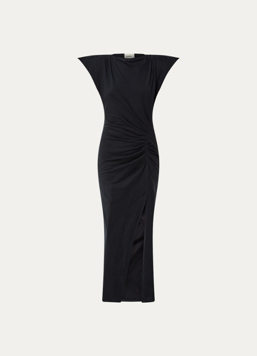Isabel Marant Nadela maxi jurk met plooidetail en split - voorkant 2 zwart