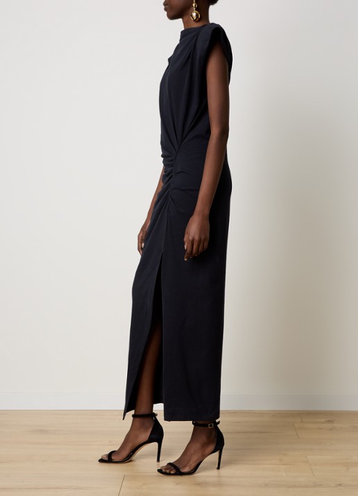 Isabel Marant Nadela maxi jurk met plooidetail en split - voorkant 3 zwart