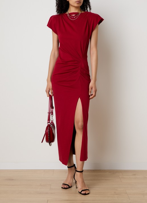 Isabel Marant Nadela maxi jurk met plooidetail en split - detail cranberryrood