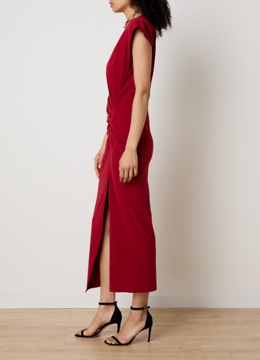 Isabel Marant Nadela maxi jurk met plooidetail en split - voorkant 4 cranberryrood