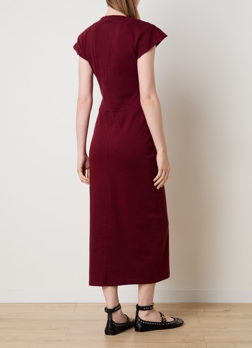 Isabel Marant Nadra midi jurk met schoudervulling en plooidetail - achterkant 5 cranberryrood
