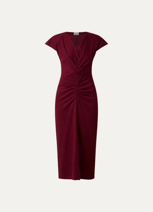 Isabel Marant Nadra midi jurk met schoudervulling en plooidetail - voorkant 3 cranberryrood