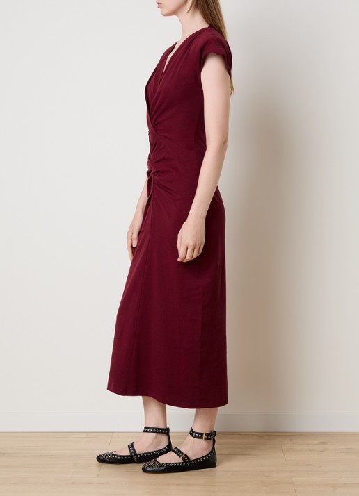 Isabel Marant Nadra midi jurk met schoudervulling en plooidetail - voorkant 4 cranberryrood