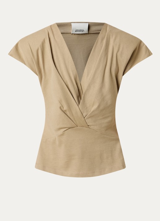 Isabel Marant Nadrine top met schoudervulling en V-hals - voorkant 4 beige
